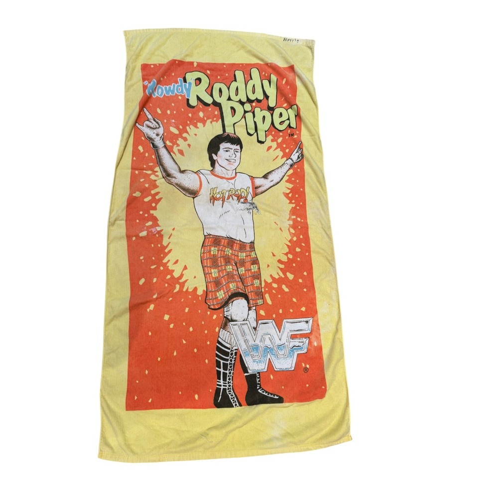 Vintage WWF Rowdy Roddy Piper Beach Towel 1980s Wrestling‎ Memorabilia Hot Rod